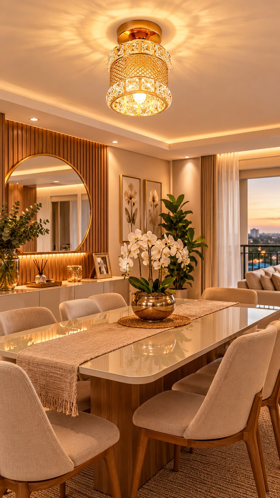 Luxury Dining Suite with Statuario Marble Table & Fluted Cabinet #36